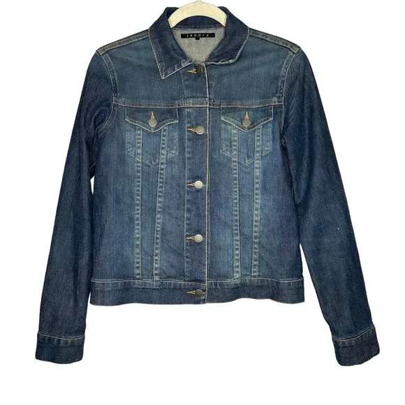 Women's Theory Painted Art‎ Face Jean Jacket Size Medium Abstract - Picture 2 of 4